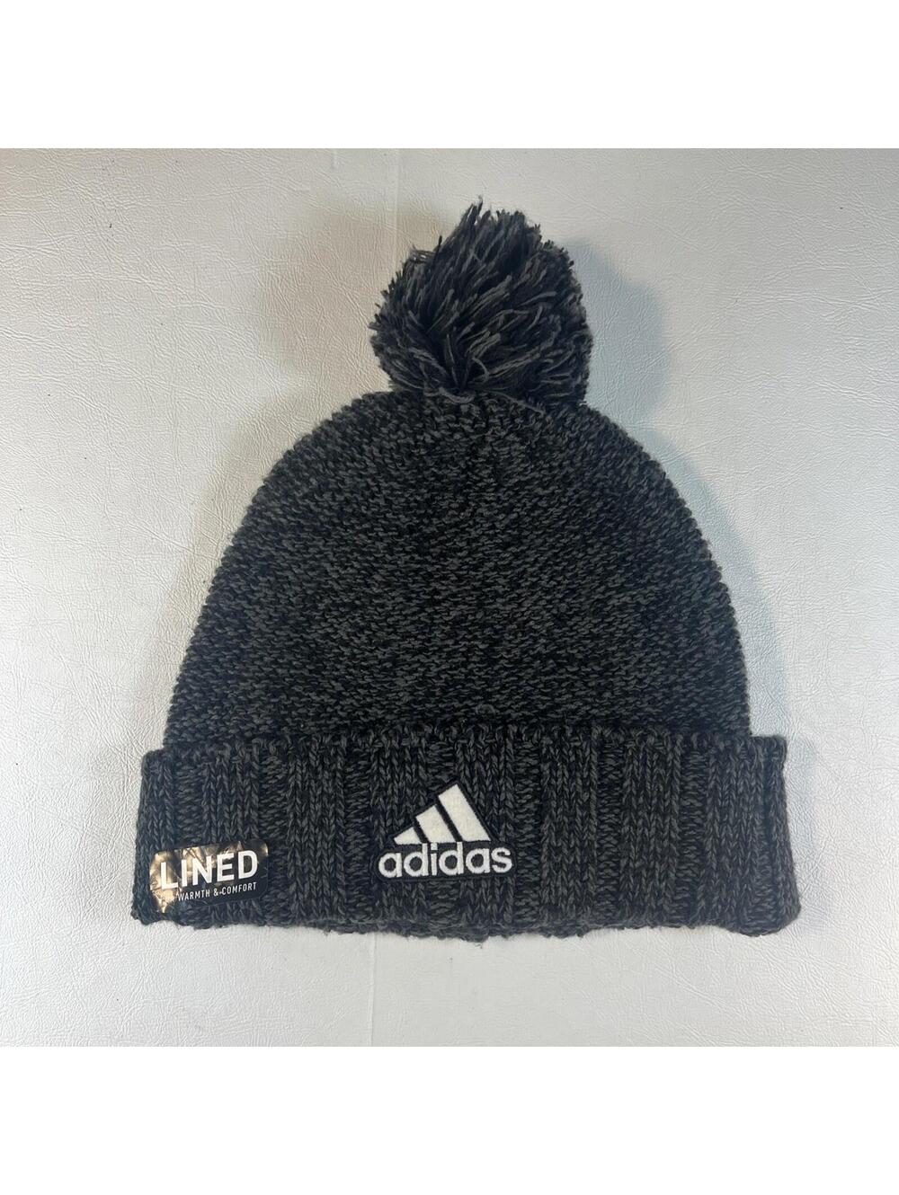 adidas Mens pom pom beanie hat fleece lined hat Black